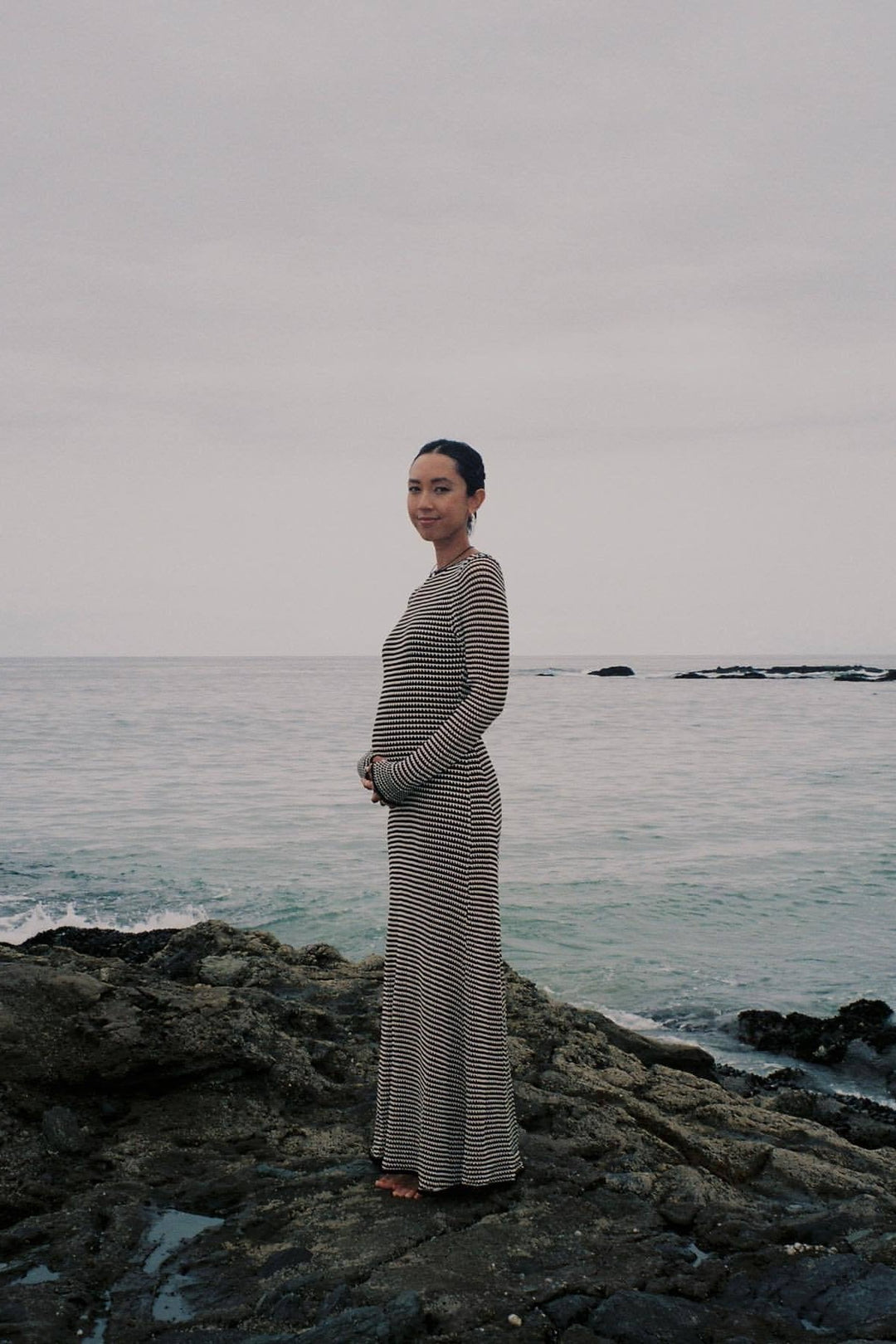 Jill Transparan Şeritli Örgü Maxi Elbise