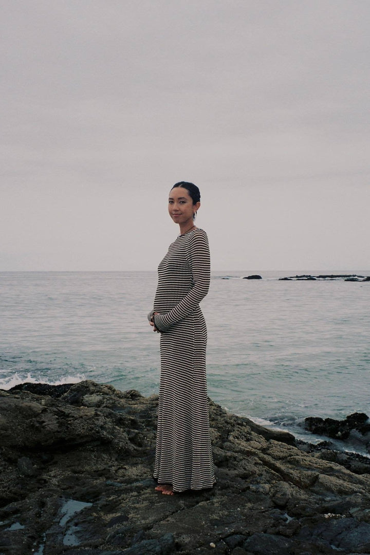 Jill Transparan Şeritli Örgü Maxi Elbise