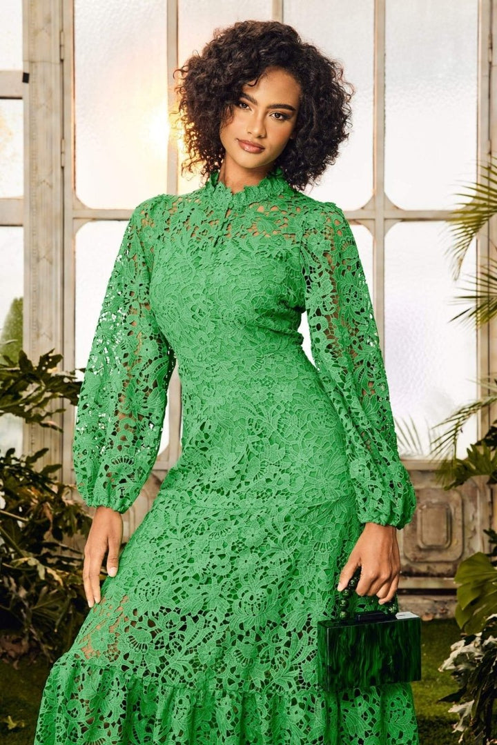 Joa İşlemeli Dantel Kesimli Flare Maxi Elbise