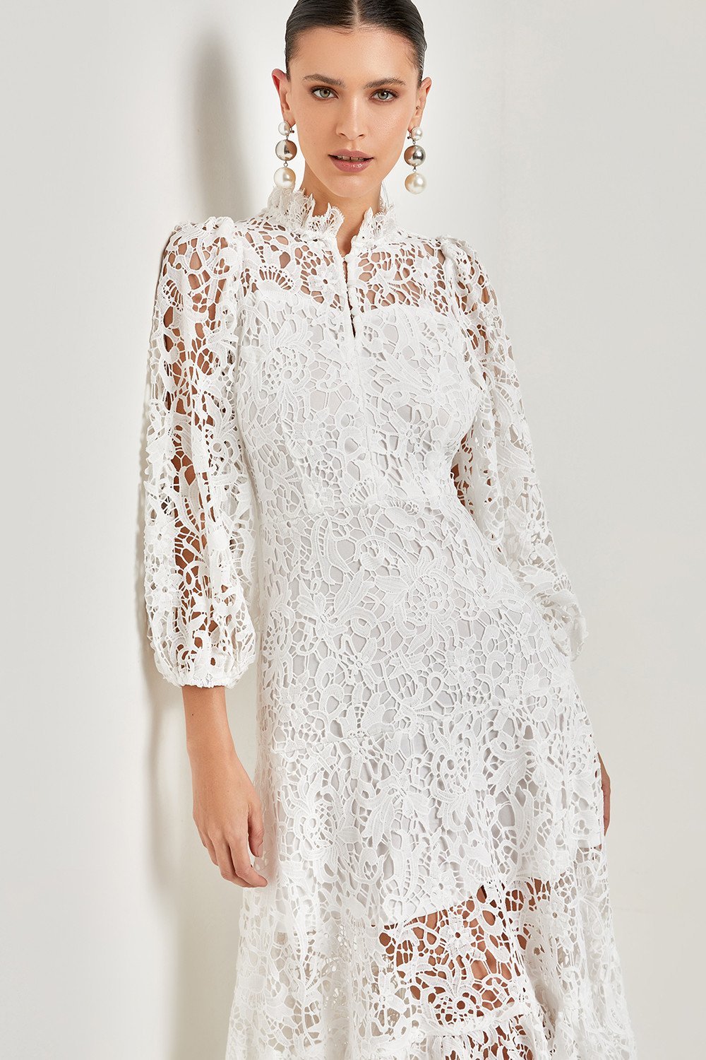 Joa İşlemeli Dantel Kesimli Flare Maxi Elbise