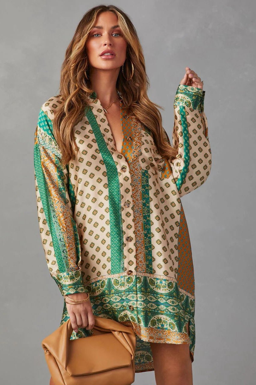 Joan Baskılı Mini Gömlek Elbise