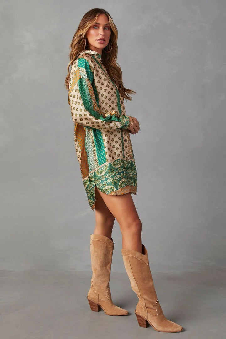 Joan Baskılı Mini Gömlek Elbise