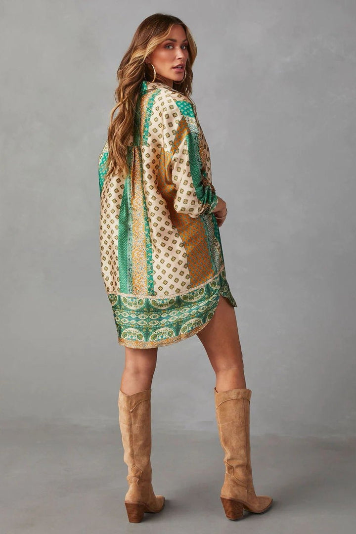 Joan Baskılı Mini Gömlek Elbise