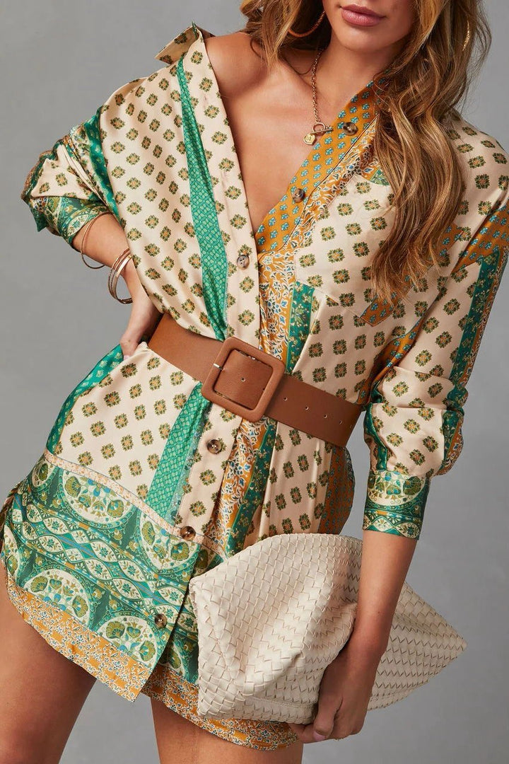 Joan Baskılı Mini Gömlek Elbise