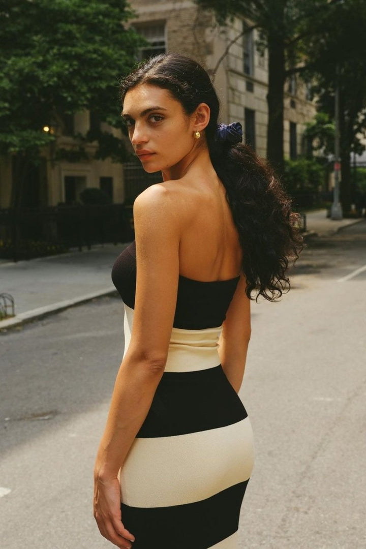 Joanne Straplez Çizgili Midi Triko Elbise