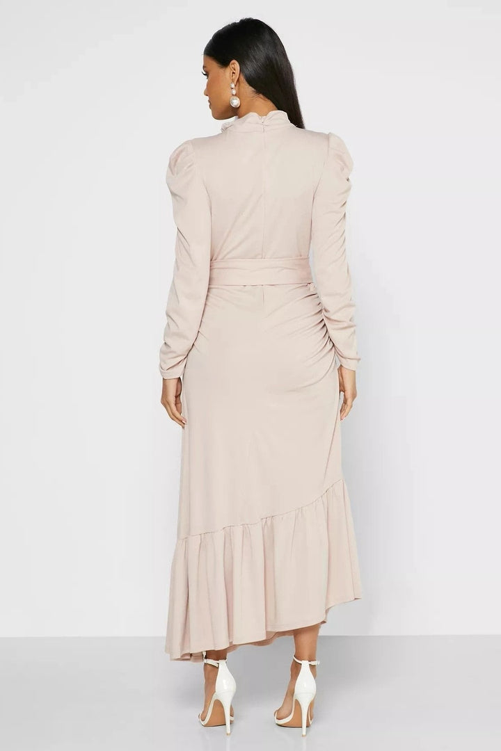 Jode Papyonlu Kuşaklı Flare Midi Elbise