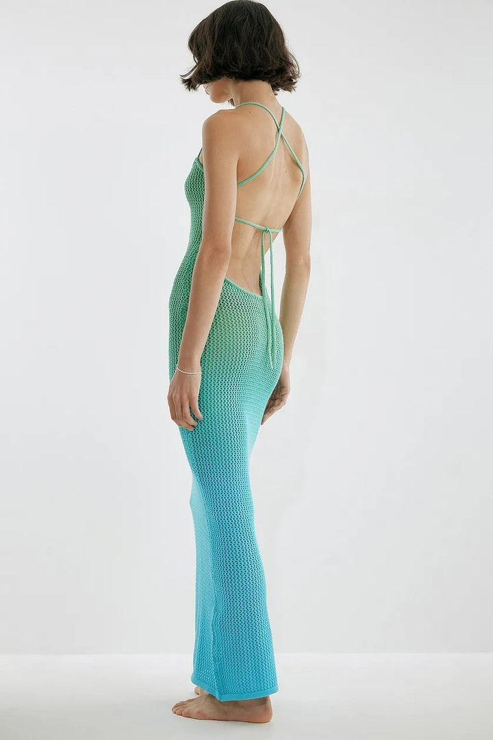 Jodie Degrade Boyundan Bağlı Örgü Maxi Elbise