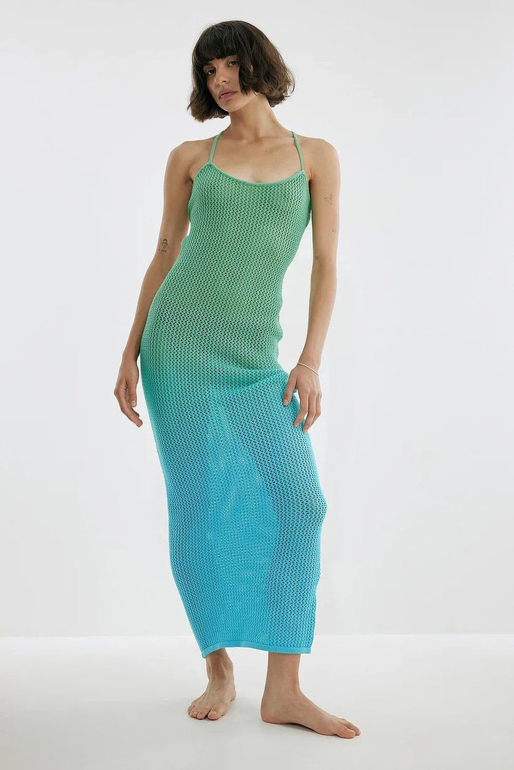 Jodie Degrade Boyundan Bağlı Örgü Maxi Elbise