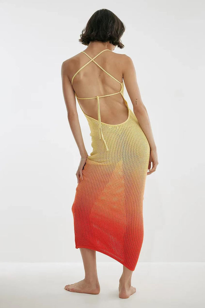 Jodie Degrade Boyundan Bağlı Örgü Maxi Elbise