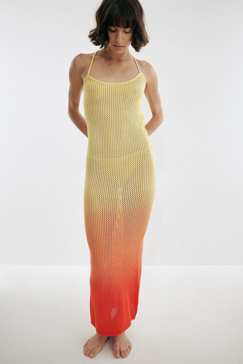 Jodie Degrade Boyundan Bağlı Örgü Maxi Elbise