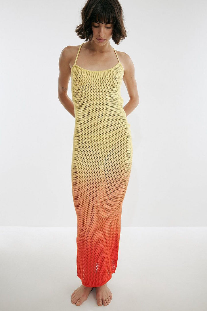 Jodie Degrade Boyundan Bağlı Örgü Maxi Elbise