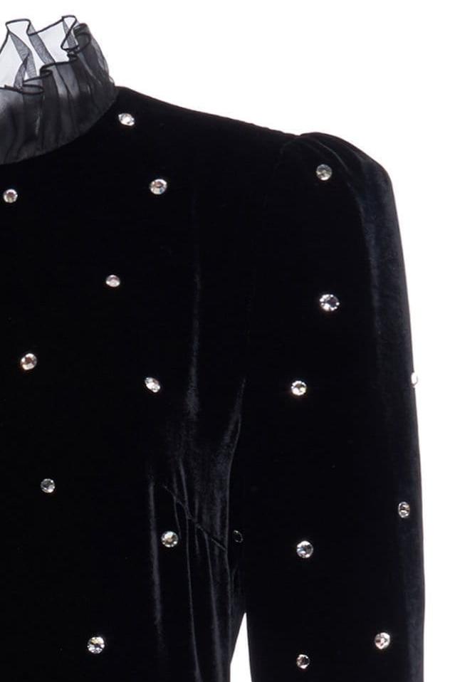 Jolie Diamante Fırfırlı Kadife Maxi Elbise