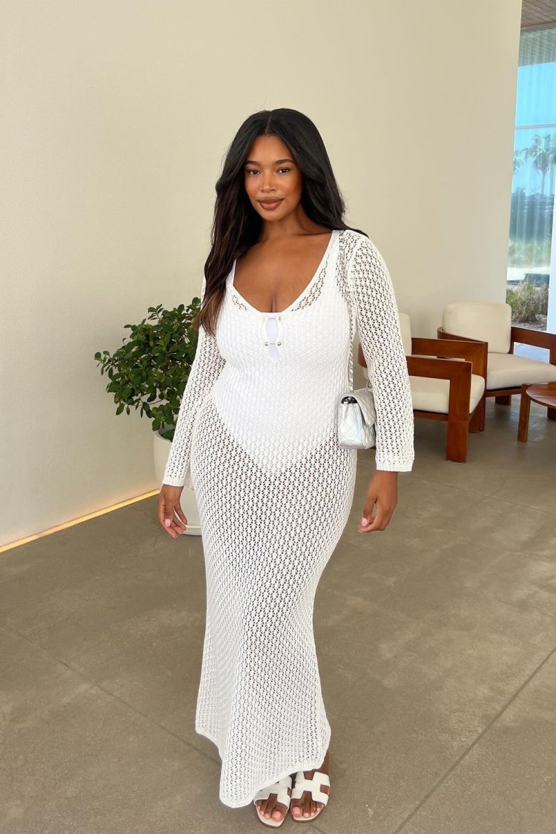 Josie V Yaka Kesikli Örgü Maxi Elbise