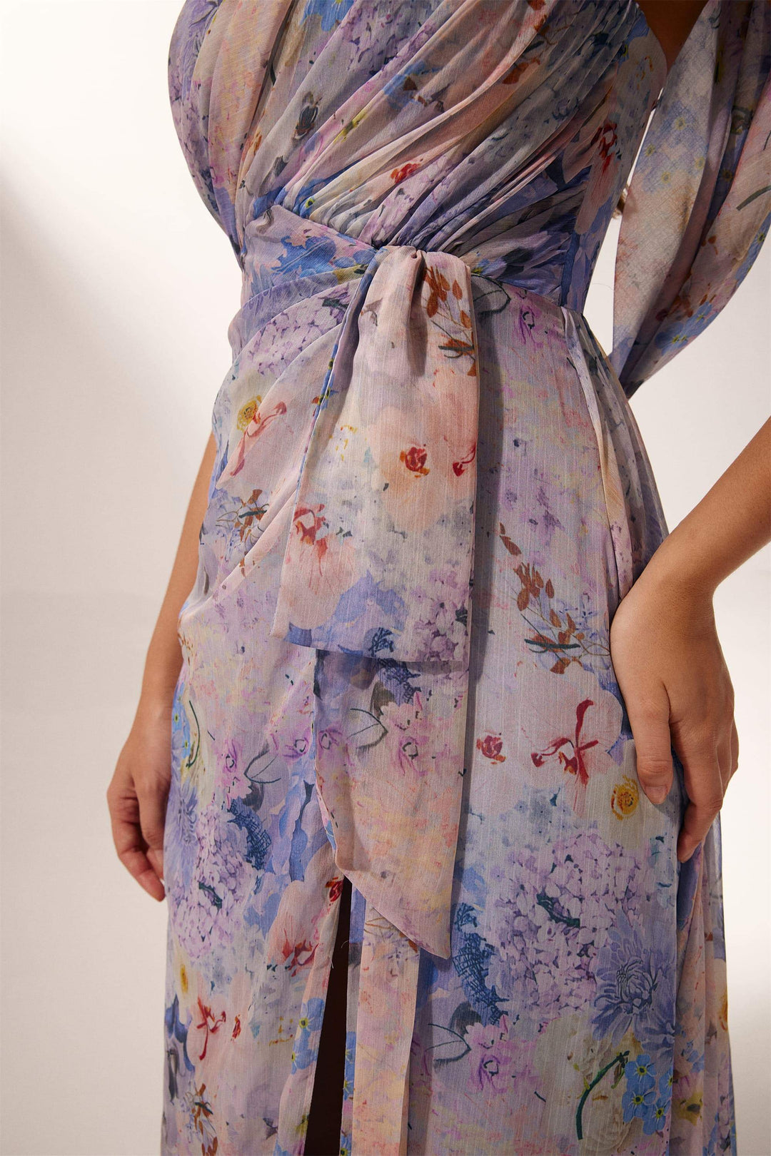 Molly Çiçek Baskılı Bölünmüş Uzun Elbise