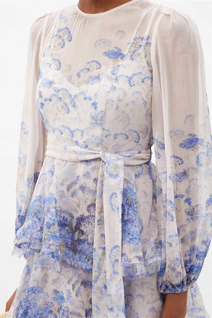 Evelyn Çiçek Baskılı Katlı Midi Elbise