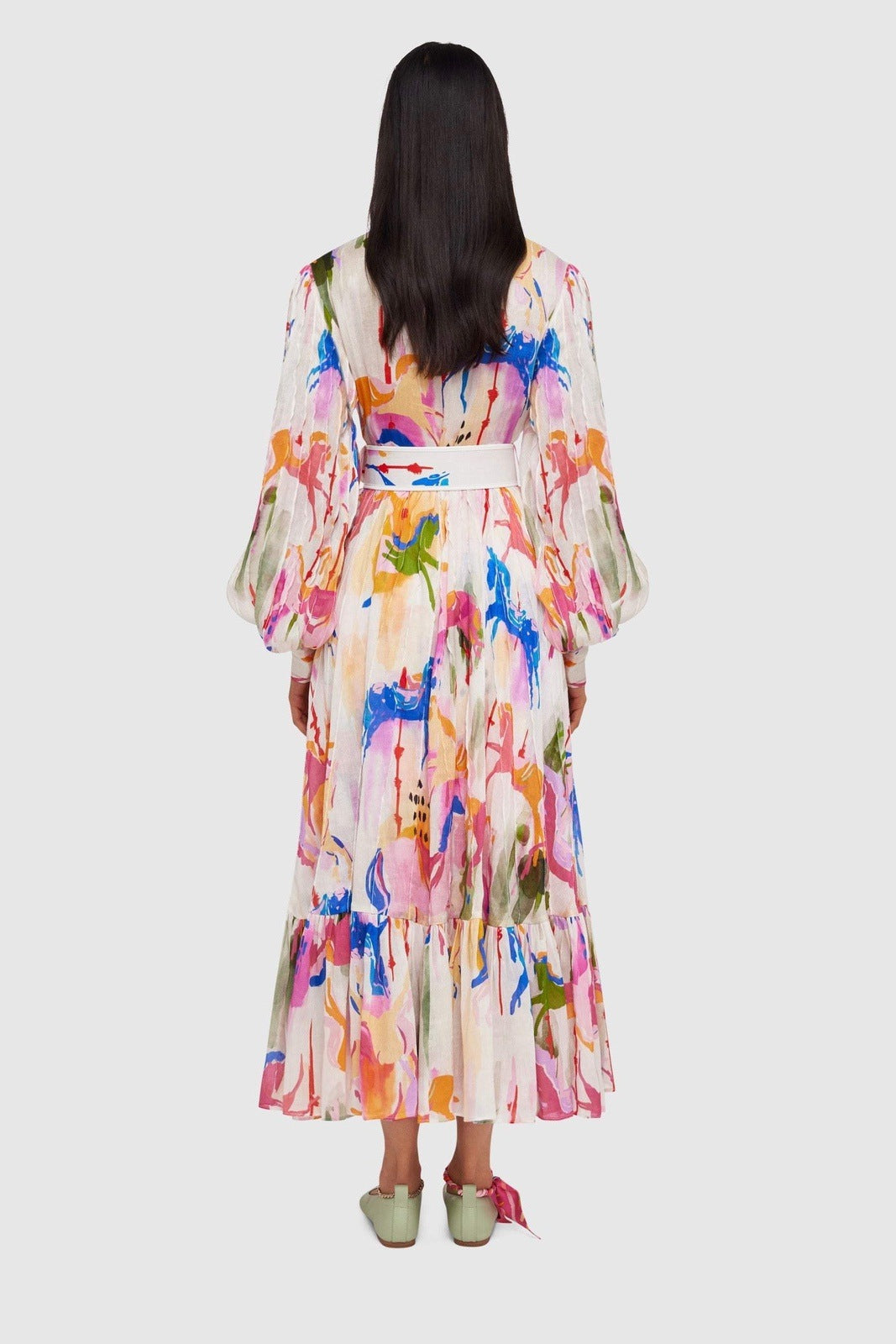 Rhoda Baskılı Kuşaklı Katlı Maxi Elbise