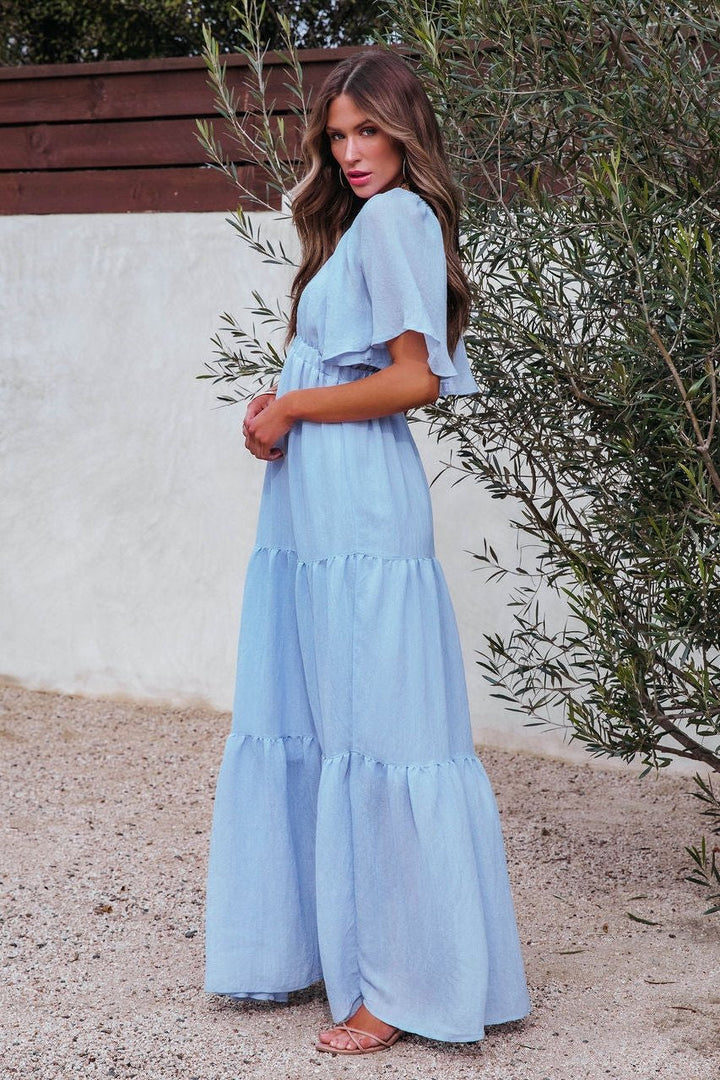 Irma V Yaka Sırtı Açık Uzun Elbise