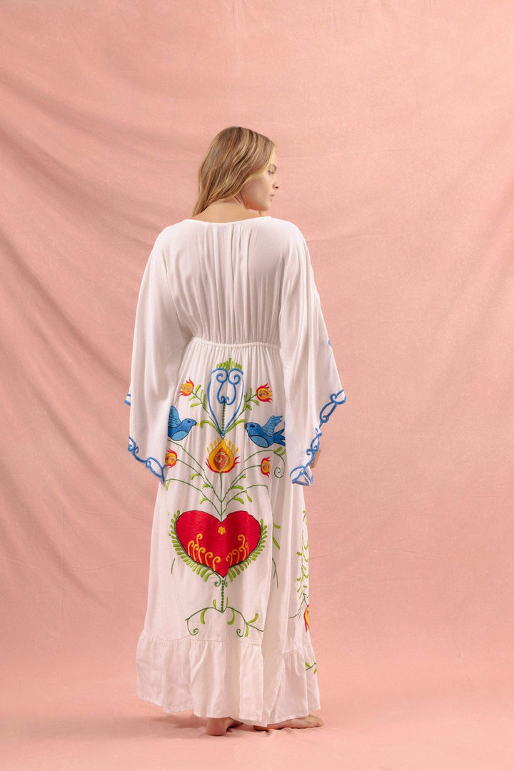 Lola İşlemeli V Yaka Bağcıklı Elbise