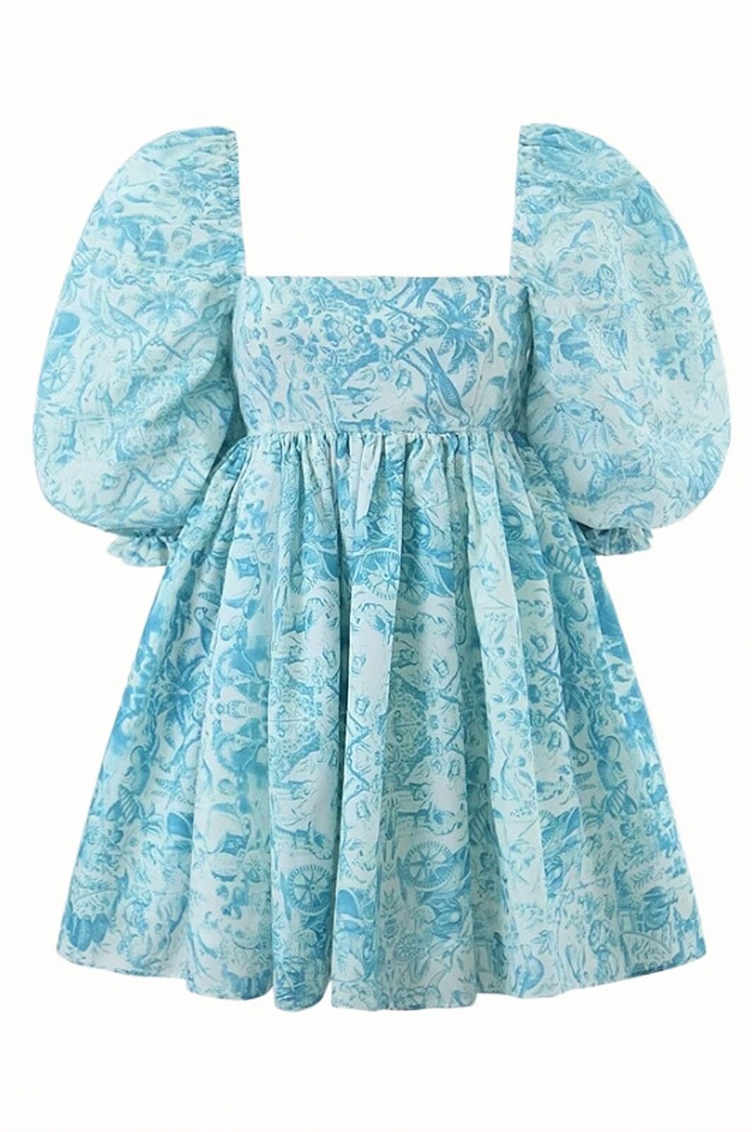 Val Baskılı Kabarık Kol Mini Bebek Elbisesi