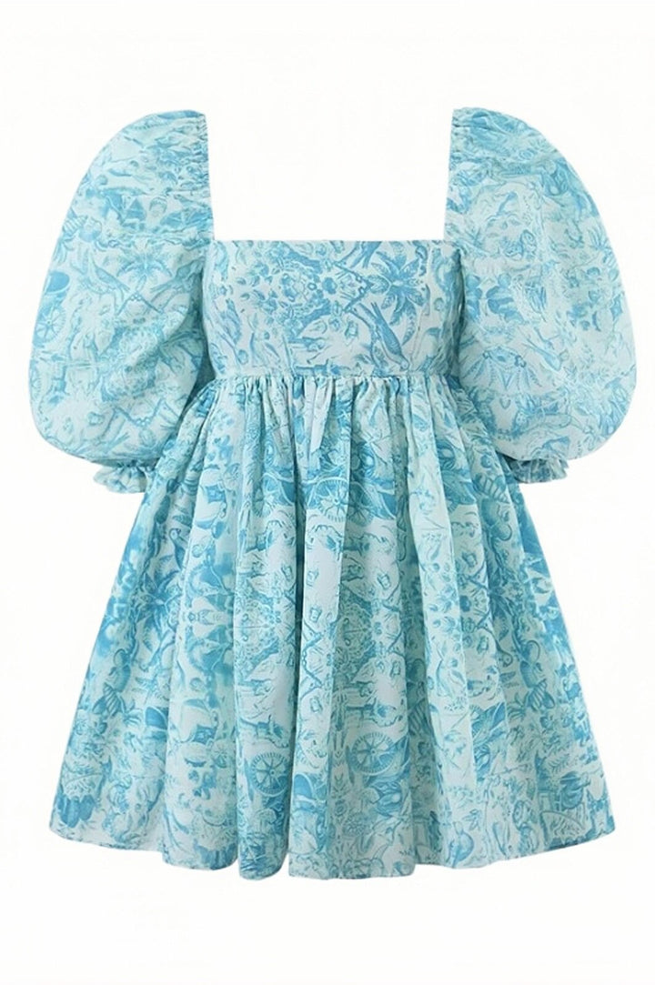 Val Baskılı Kabarık Kol Mini Bebek Elbisesi