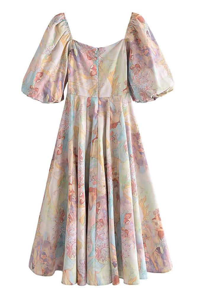 Joyce Baskılı Fener Kollu Midi Elbise