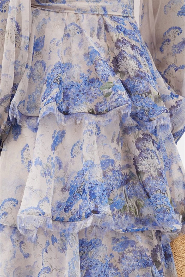 Evelyn Çiçek Baskılı Katlı Midi Elbise