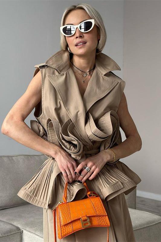 Suzanne Yaka Yaka Fırfırlı Polyester Üst