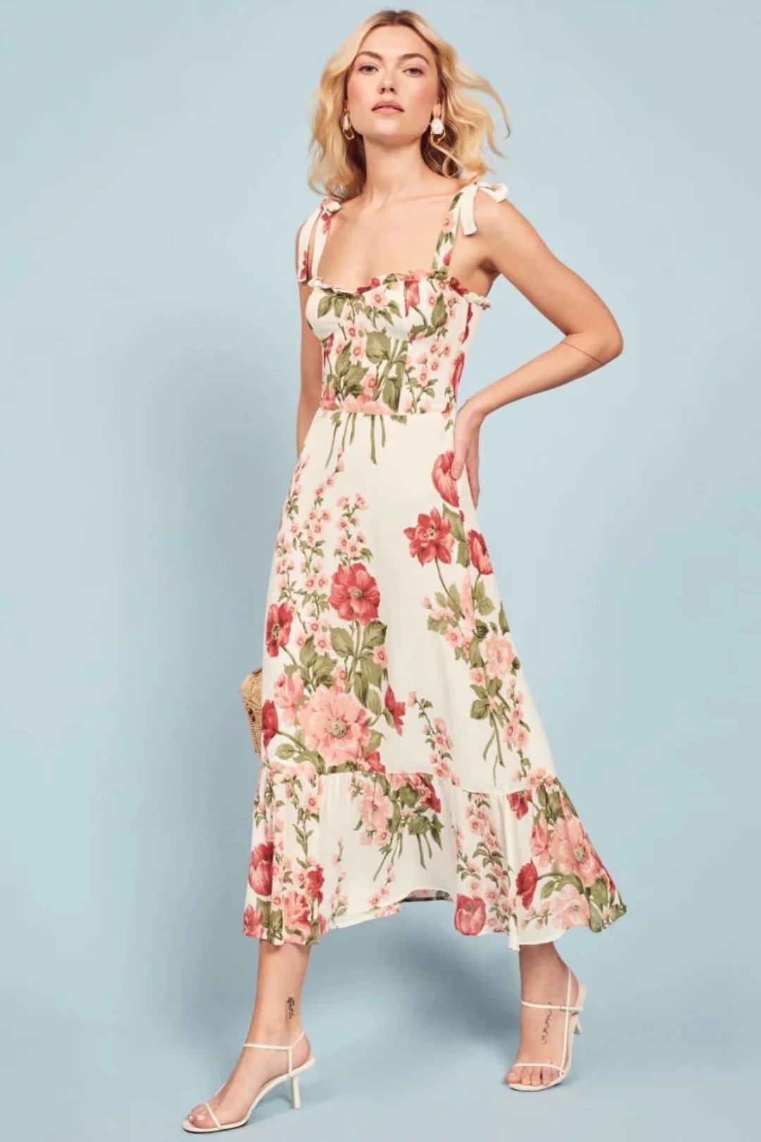 Nela Baskılı Papyon Askılı Midi Elbise