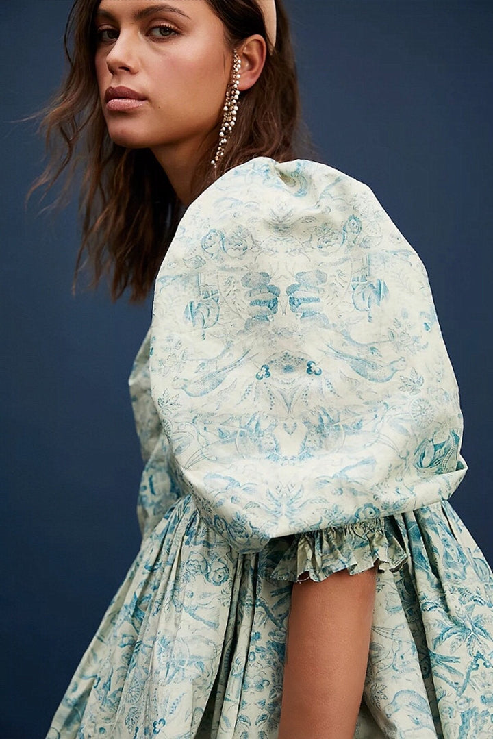 Val Baskılı Kabarık Kol Mini Bebek Elbisesi