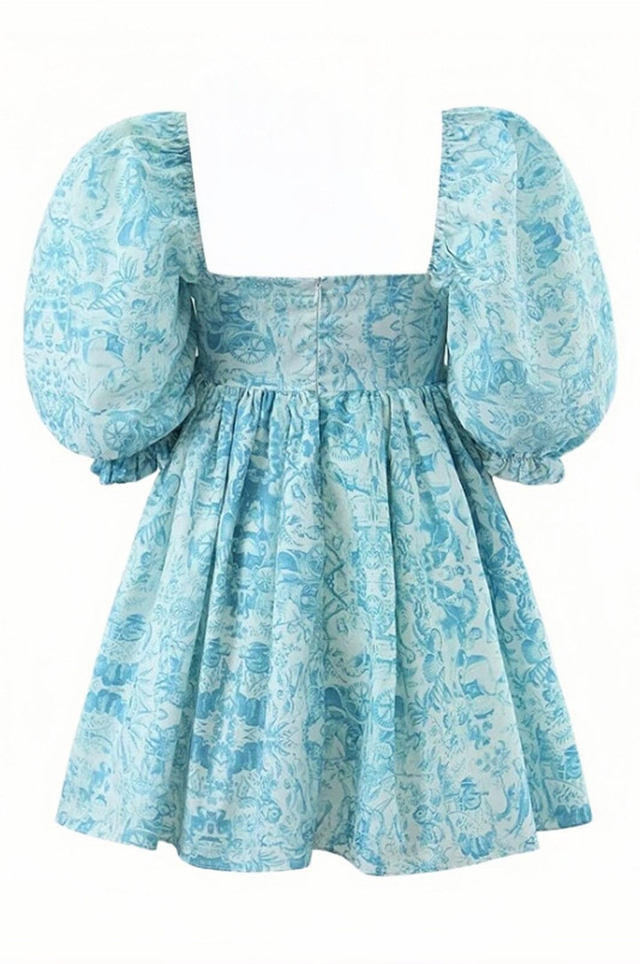 Val Baskılı Kabarık Kol Mini Bebek Elbisesi