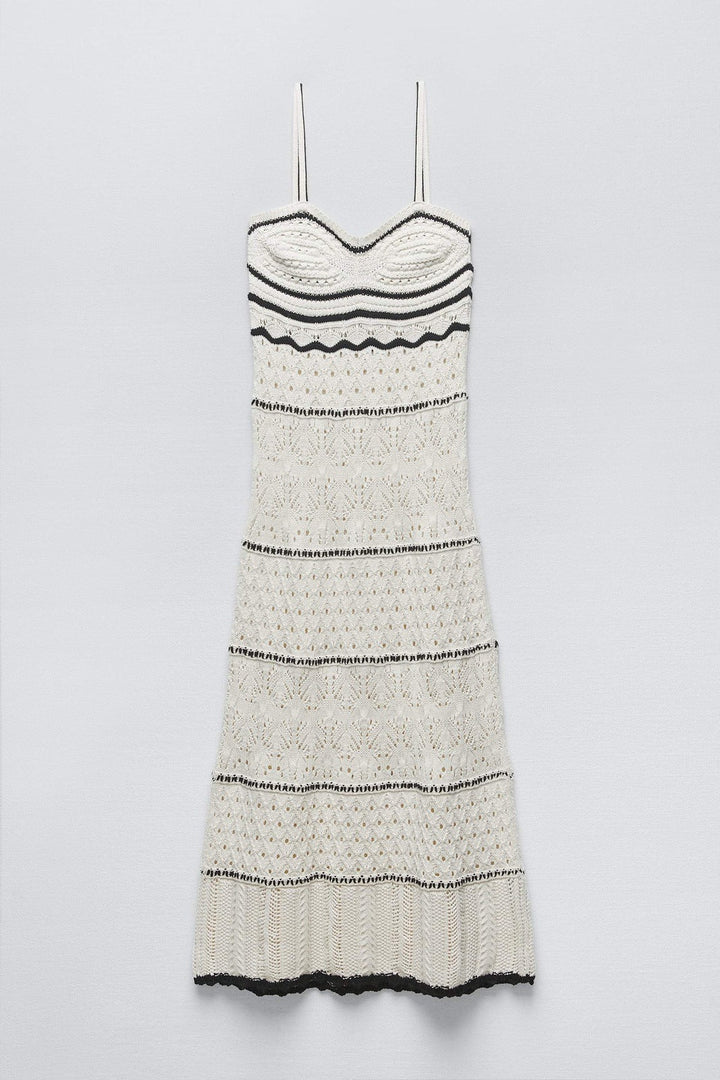 Nan Kontrast Tığ İşi Maxi Slip Elbise