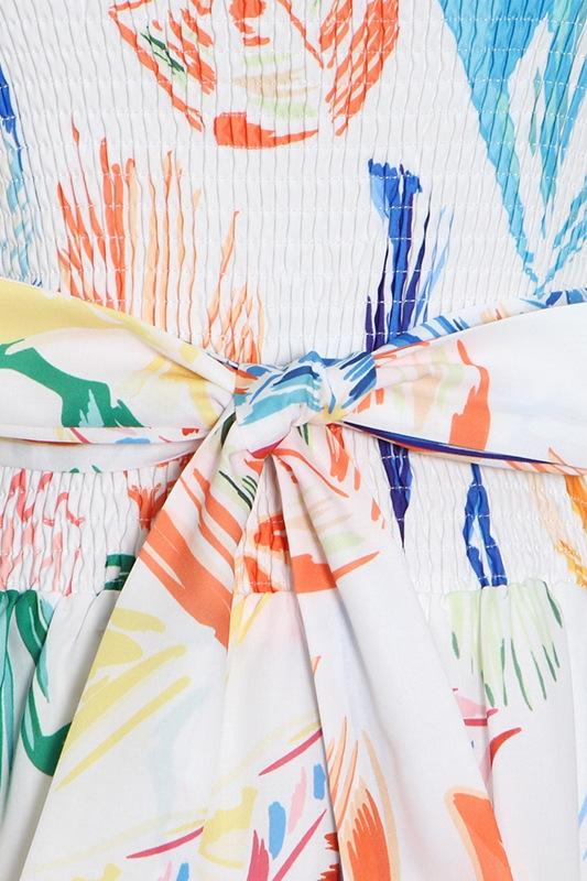 Florence Baskılı Büzgülü Korsajlı Mini Elbise