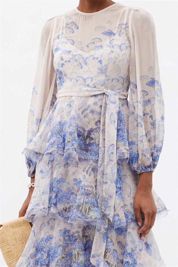 Evelyn Çiçek Baskılı Katlı Midi Elbise