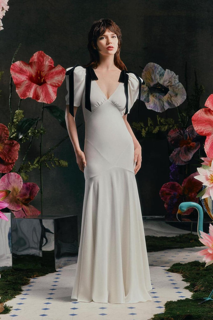 Lesley Papyonlu Puf Kol Maxi Elbise