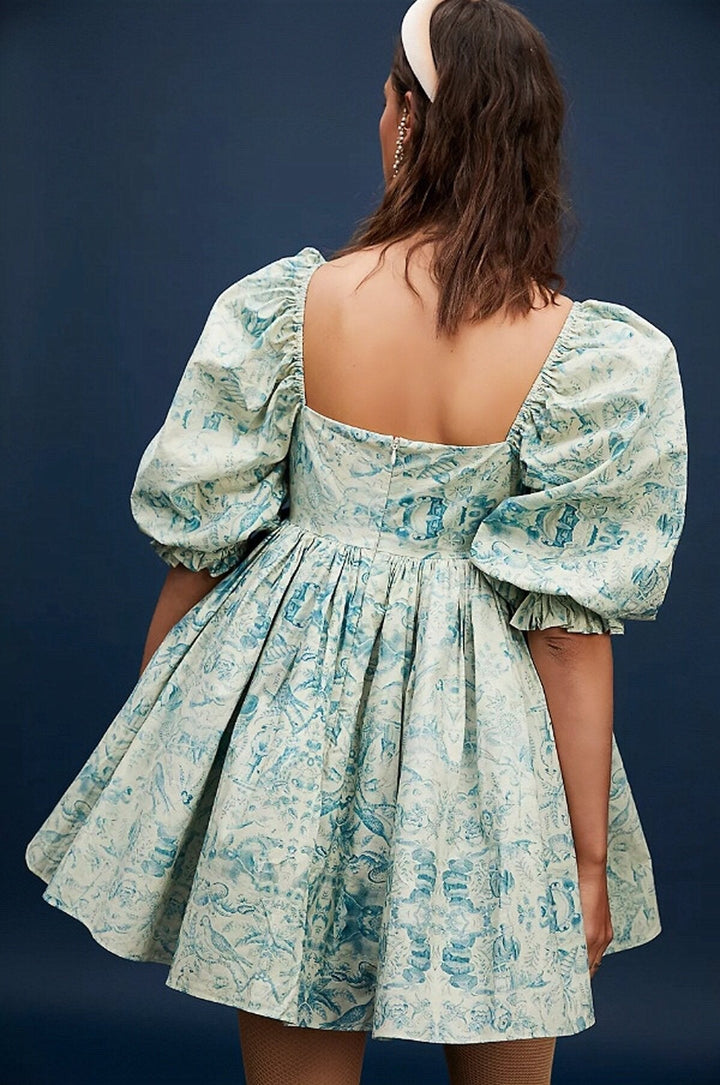 Val Baskılı Kabarık Kol Mini Bebek Elbisesi