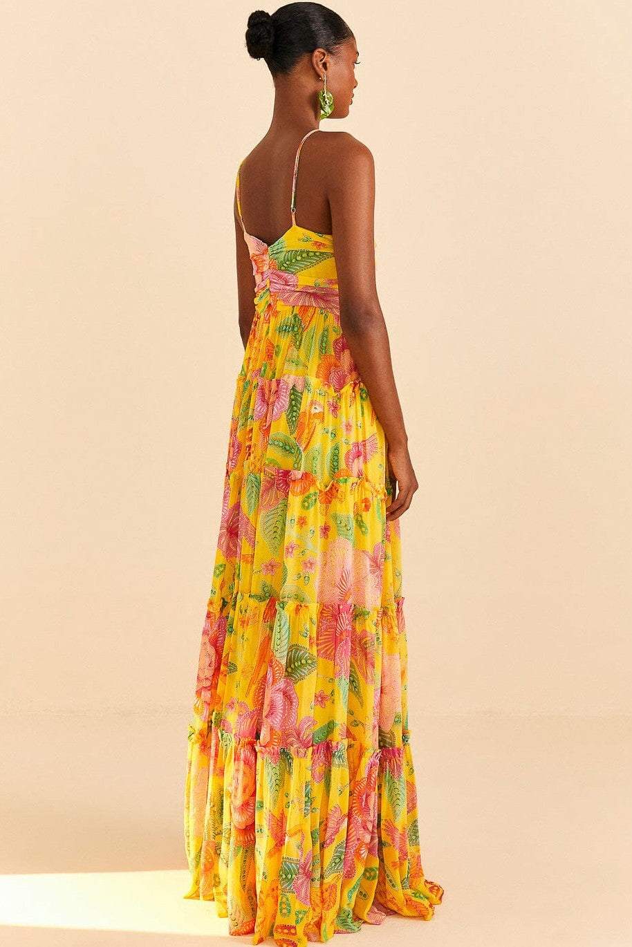 Sue Baskılı Boyundan Bağlamalı Ek Yeri Maxi Elbise