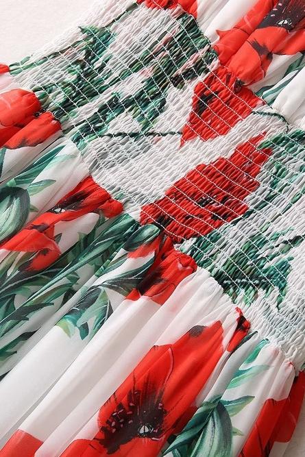 Pauline Baskılı Büzgülü Askılı Maxi Elbise