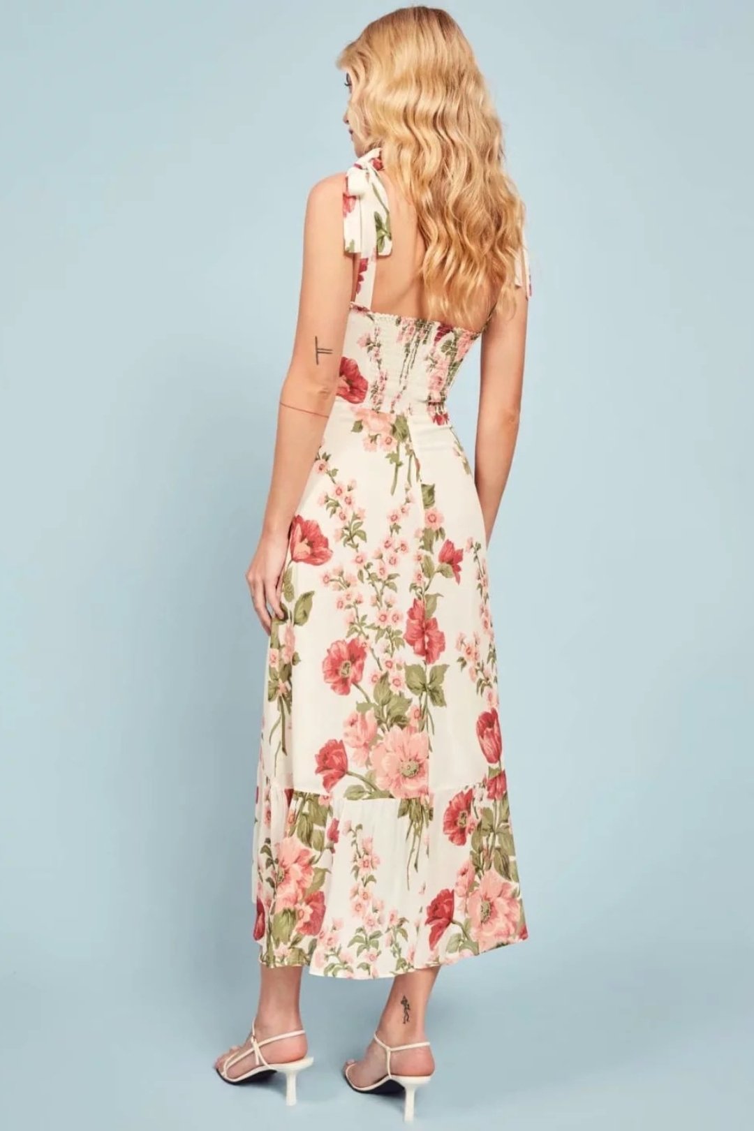 Nela Baskılı Papyon Askılı Midi Elbise