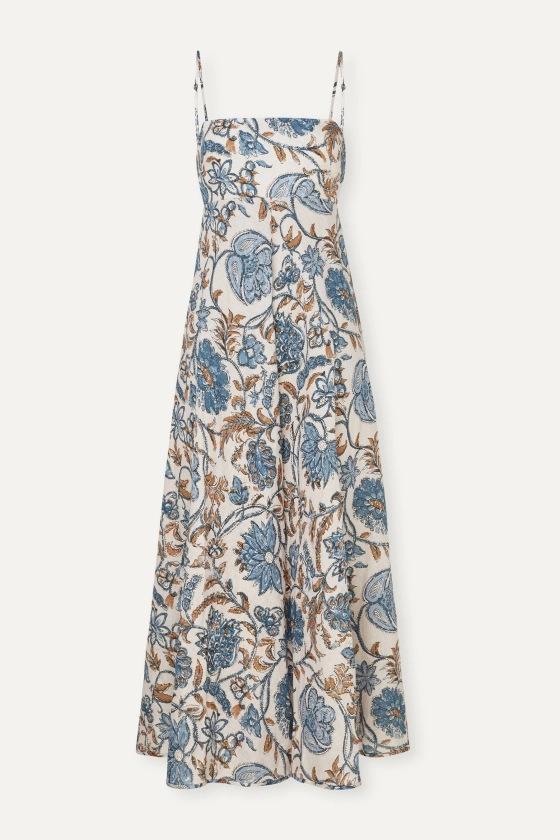 Sal Baskılı Büzgülü Korsajlı Midi Elbise