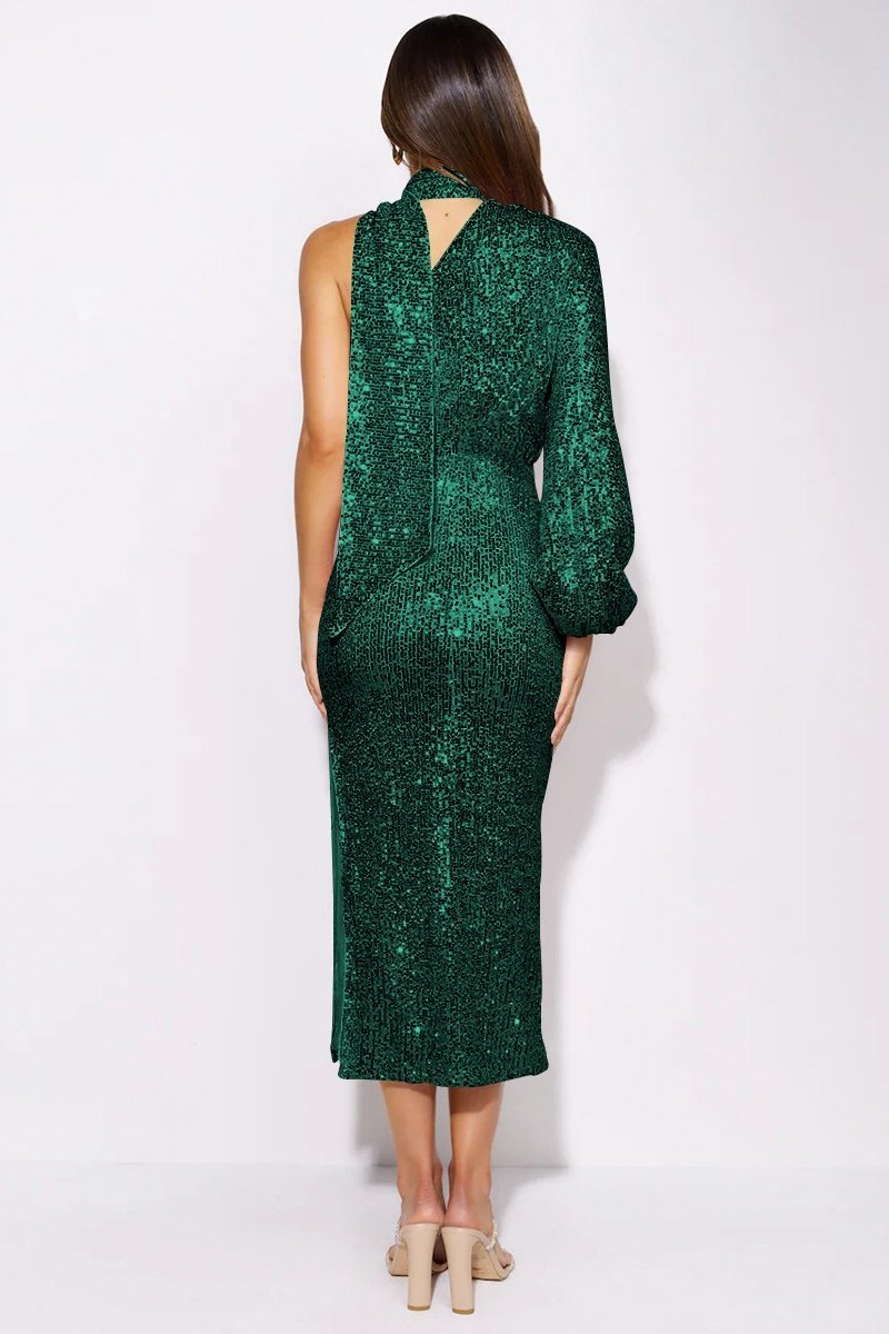 Judith Payetler Boyundan Bağlı Asimetri Midi Elbise