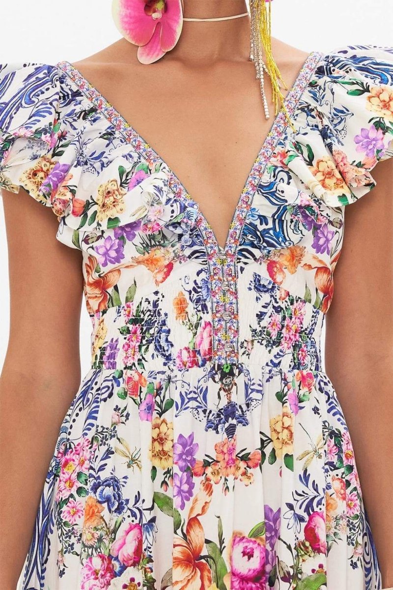 Haziran Çiçek Baskılı Fırfırlı Maxi Elbise