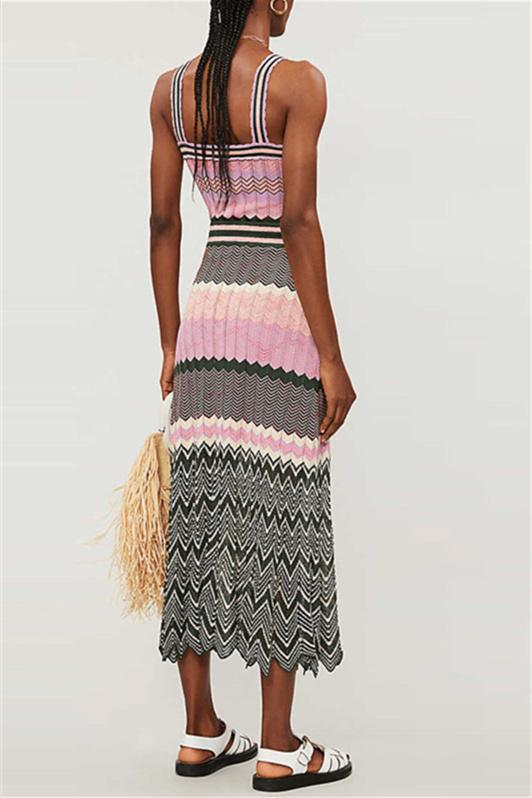 Kama Chevron Baskılı Uzun Triko Elbise