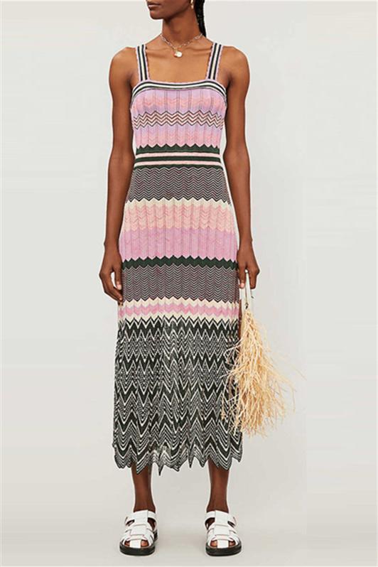 Kama Chevron Baskılı Uzun Triko Elbise
