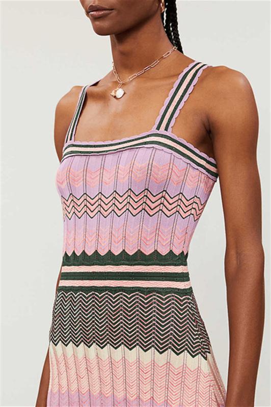 Kama Chevron Baskılı Uzun Triko Elbise