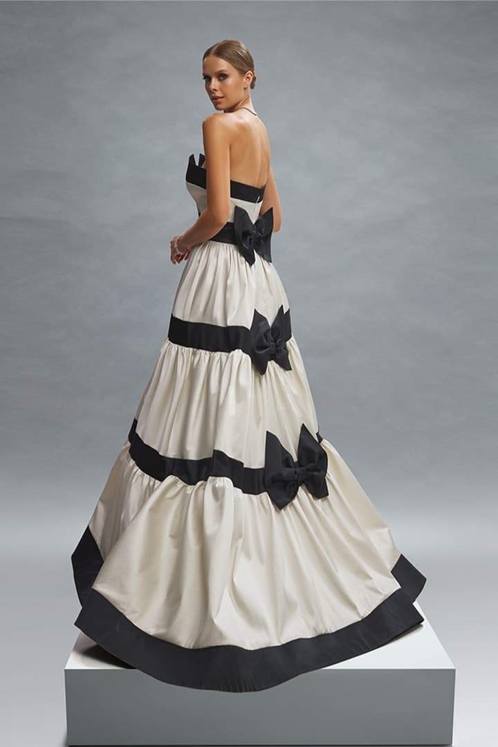 Karen Blok Renk Fiyonklu Uzun Elbise