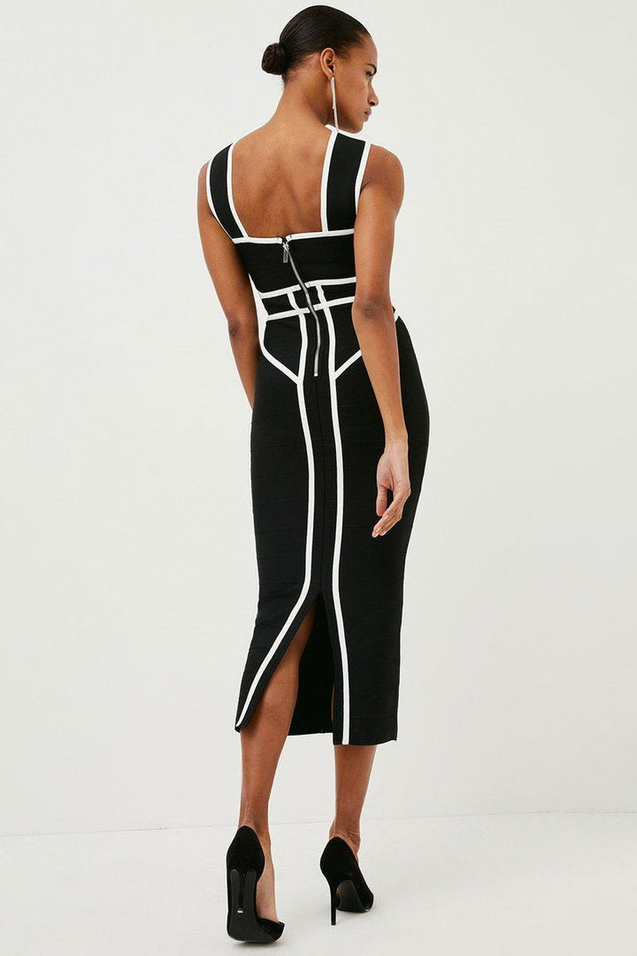 Myrna Çapraz Askılı Blok Renk Midi Yırtmaçlı Elbise