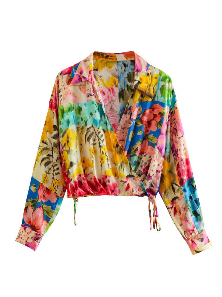 Kate Baskılı V Yaka Büzgülü Bluz