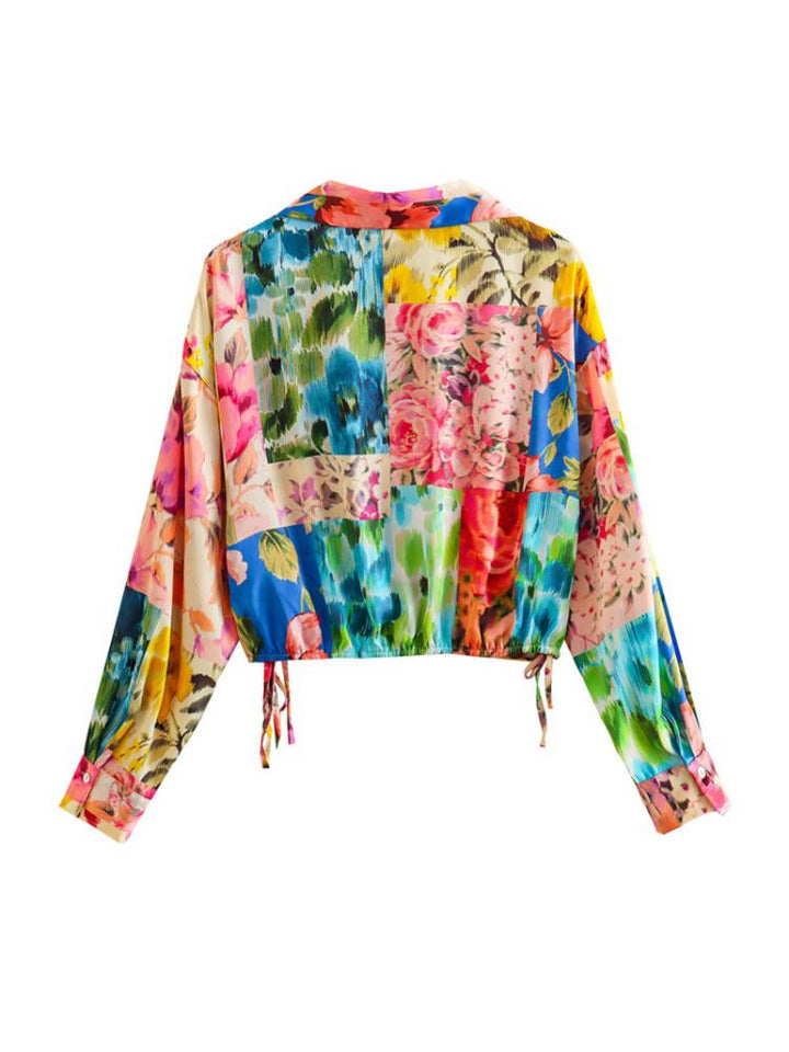 Kate Baskılı V Yaka Büzgülü Bluz