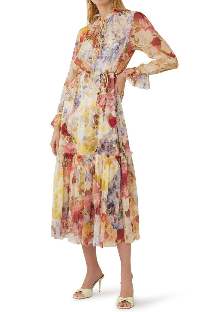 Katherine Çiçek Desenli Şifon Midi Elbise