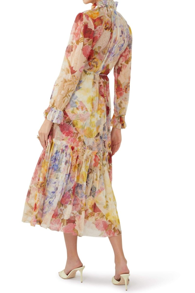 Katherine Çiçek Desenli Şifon Midi Elbise